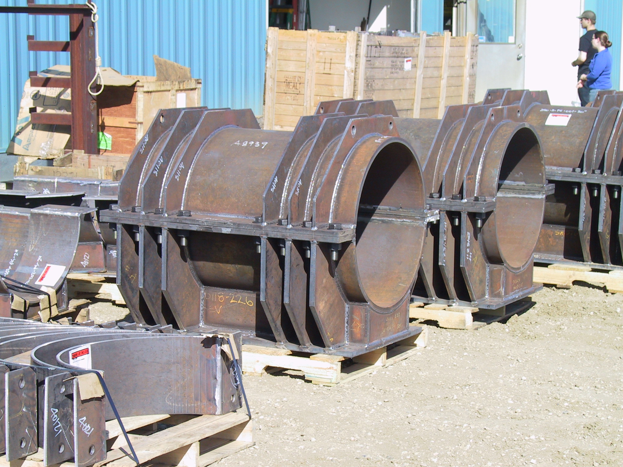 Large fabricated pipe supports outside the TC Steel shop